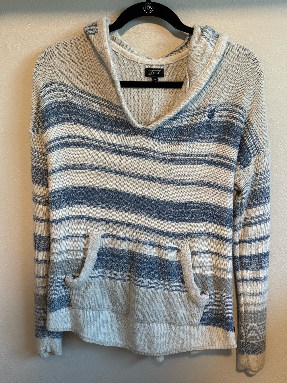 Lira Hoodie Beach Sweater Cream Blue Stripes Size Small Casual Relaxed Fit Top